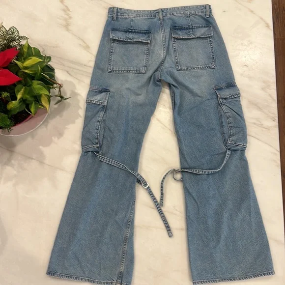 ZARA women’s size 8 wide leg cargo style blue jeans boyfriend - Picture 9 of 10